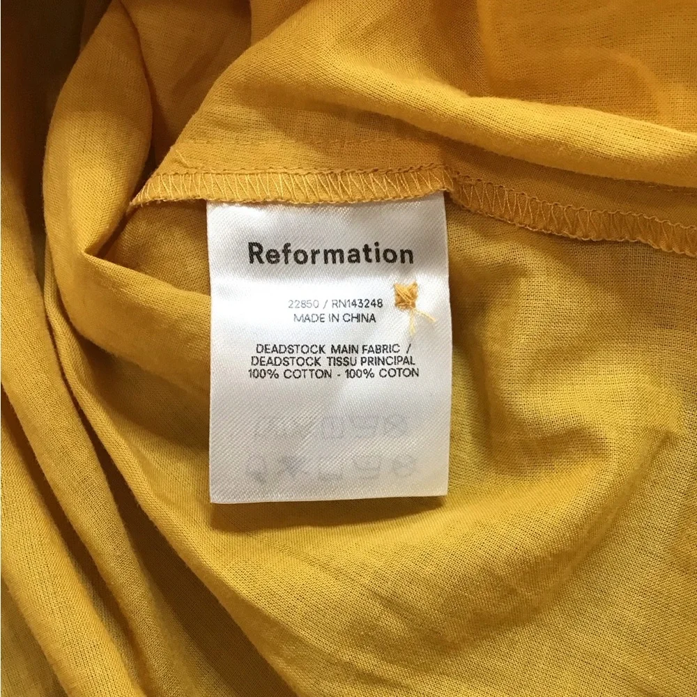Reformation Mustard Yellow Cropped Puff Sleeve Blouse